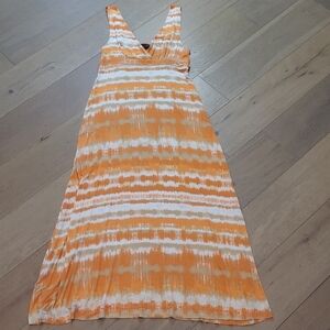 Calvin Klein Jeans Sundress Women's sz L Orange/White Sleeveless V-Neck Maxi